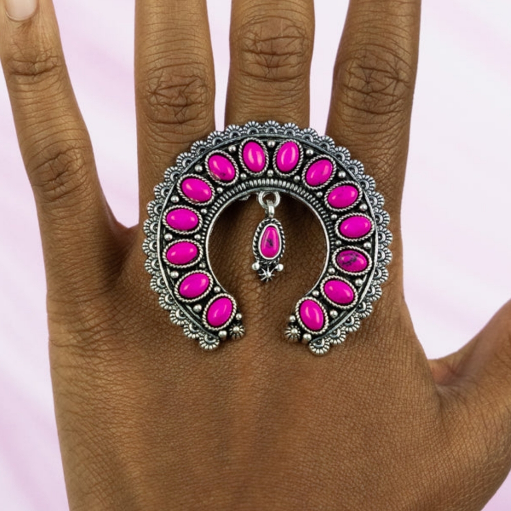 Fuschia Pink Multi beaded Naja Free Spirit South western people ring